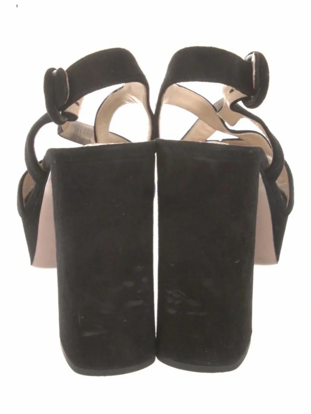 Prada Black Suede Platform Block-Heel Sandals Sz 37